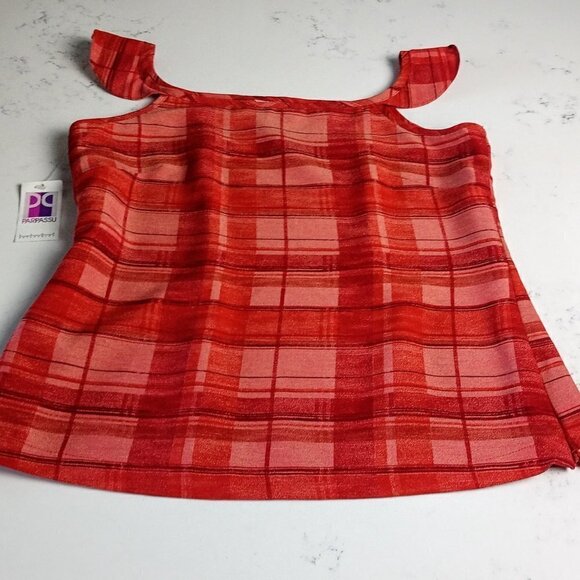Pari Passu Red Plaid Cold Shoulder Flutter Sleeve Top NWT - Picture 3 of 6